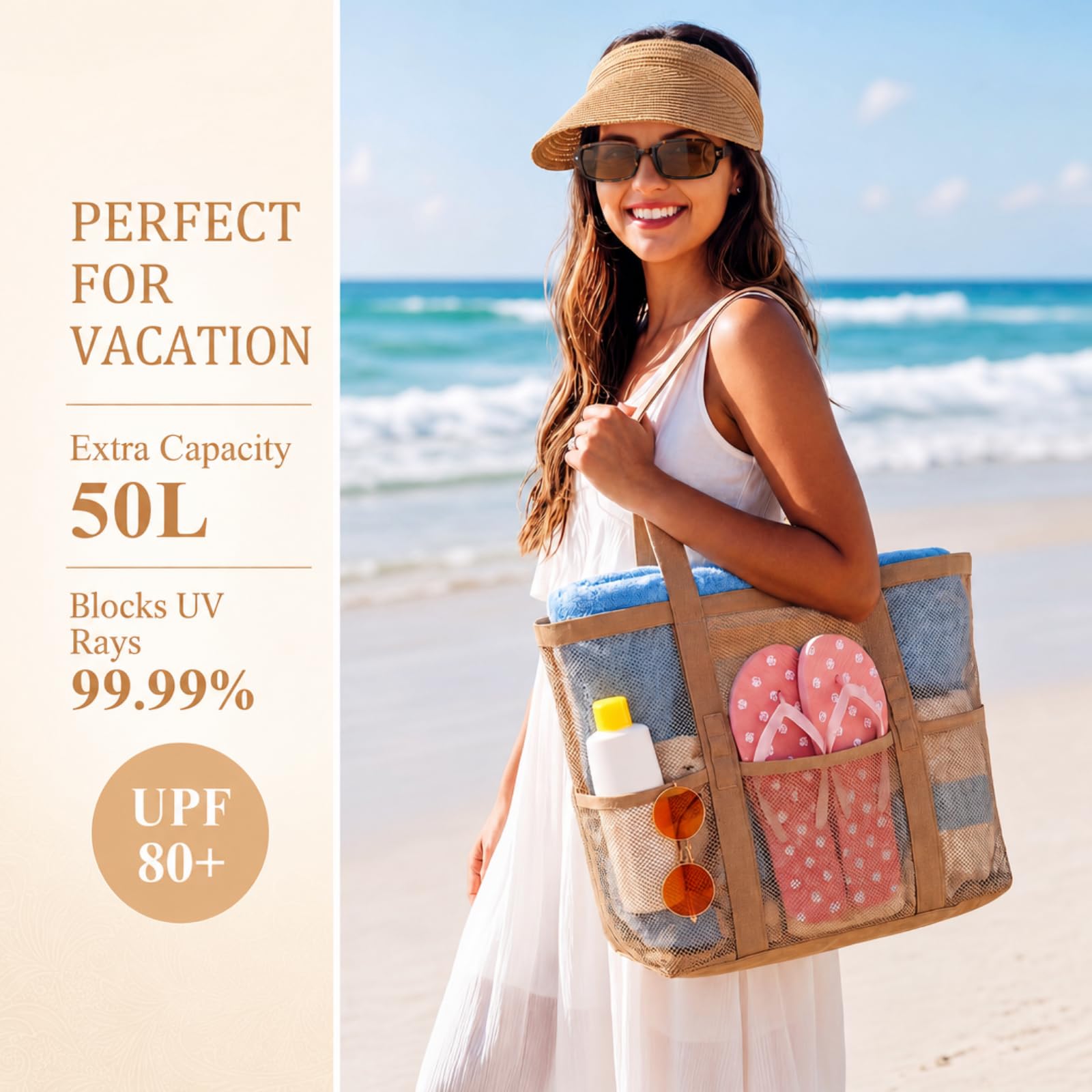 Sadnyy 3 Pcs Wide Brim Straw Hats for Women Summer Sunglasses and Beach Tote Bag Travle Set UV Beach Ponytail Sun Visor Hats