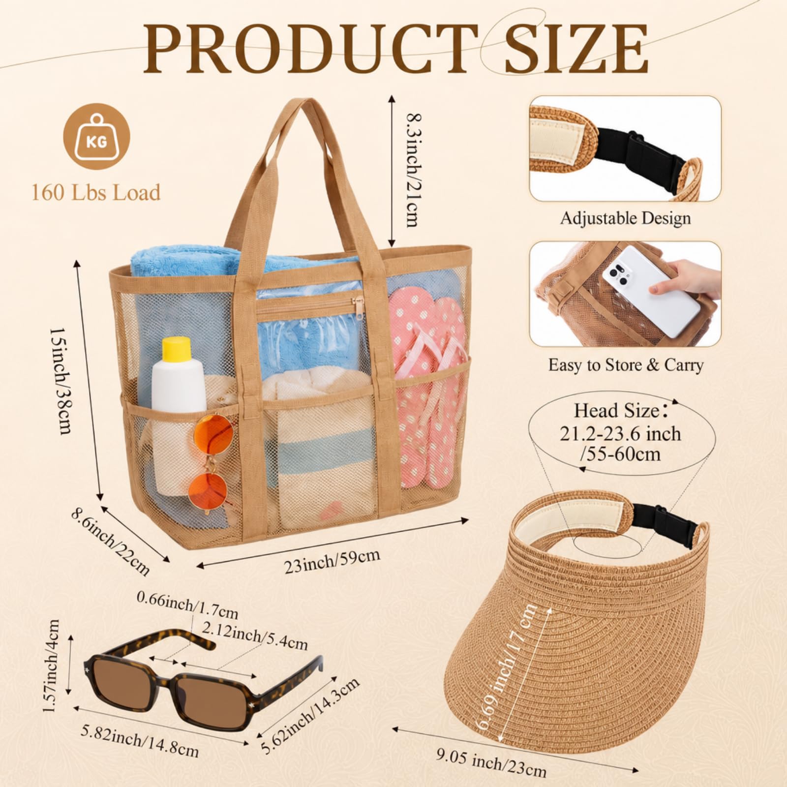 Sadnyy 3 Pcs Wide Brim Straw Hats for Women Summer Sunglasses and Beach Tote Bag Travle Set UV Beach Ponytail Sun Visor Hats